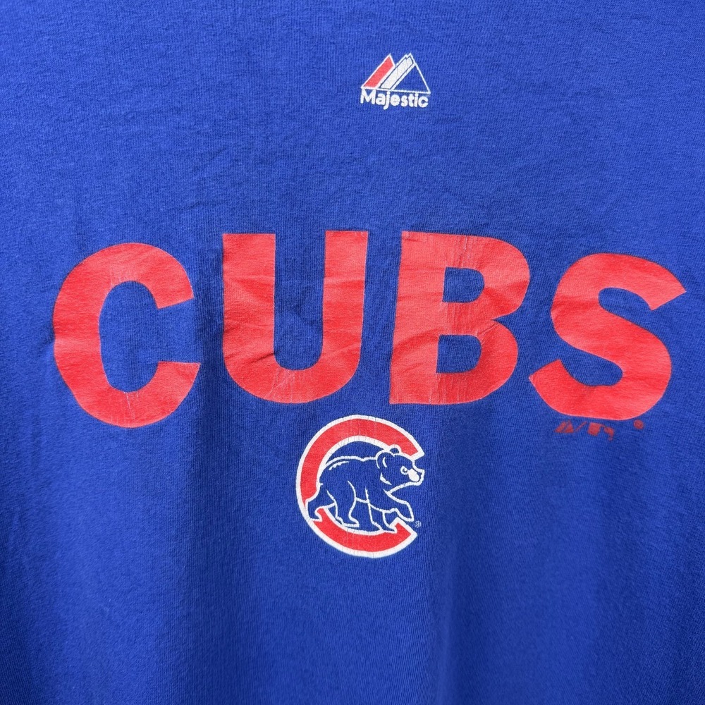 Majestic Shirt Mens 2XL Blue Cotton Logo Chicago Cubs Baseball MLB Athleisure